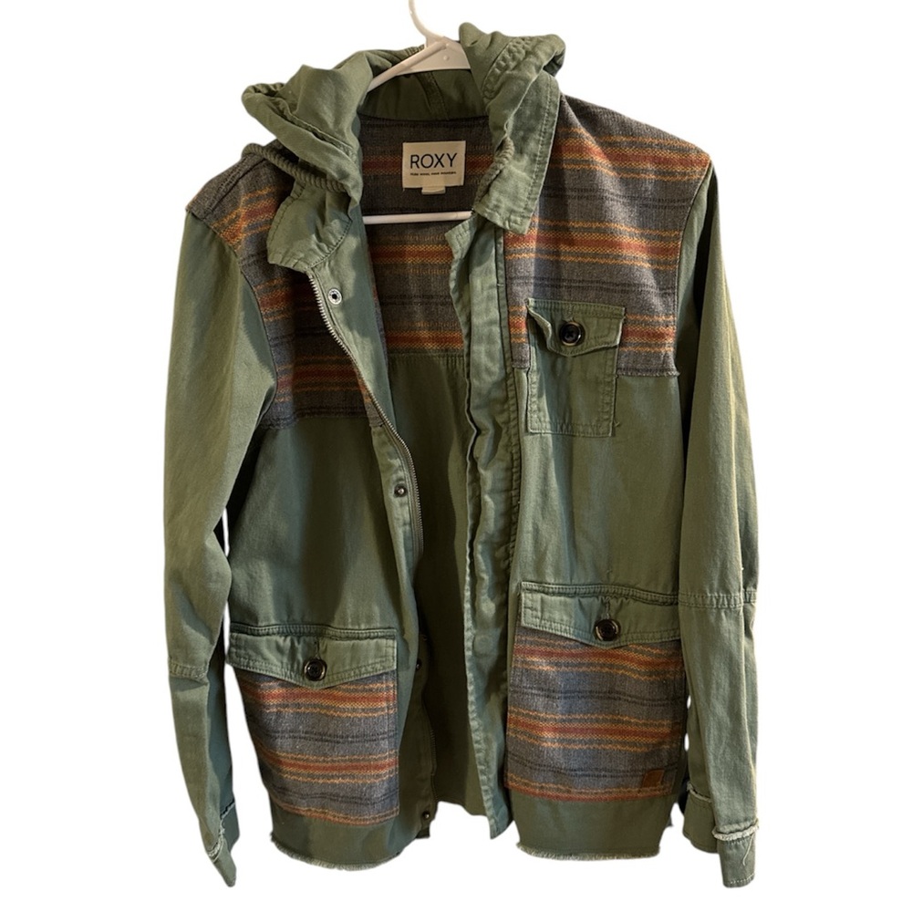 Roxy Green Cotton Light Zip Up Jacket Size Small